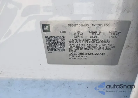 2018 Chevrolet Sonic Lt Auto z USA, uszkodzony, nr VIN 1G1JD5SB4J4122741